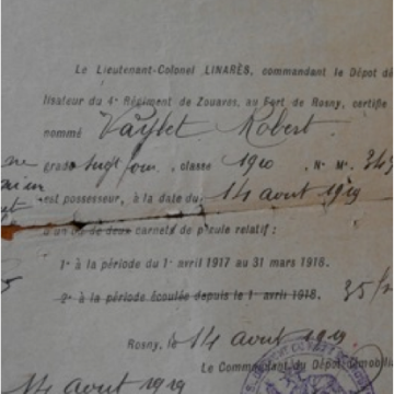 Certificat de pécule 1919